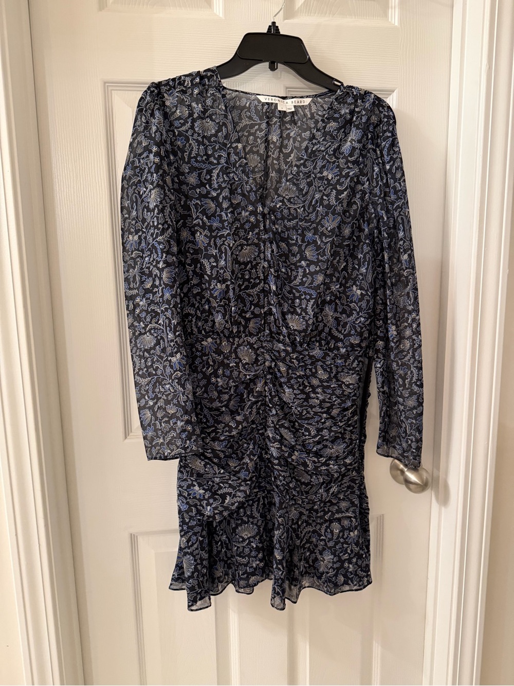 Vero Moda Navy Blue Floral Long-Sleeve Tie-Front Dress